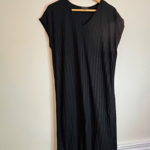 Eileen Fisher Large Wide Rib V-Neck High Low Shift Dress Lagenlook Minimalist - Picture 6 of 11